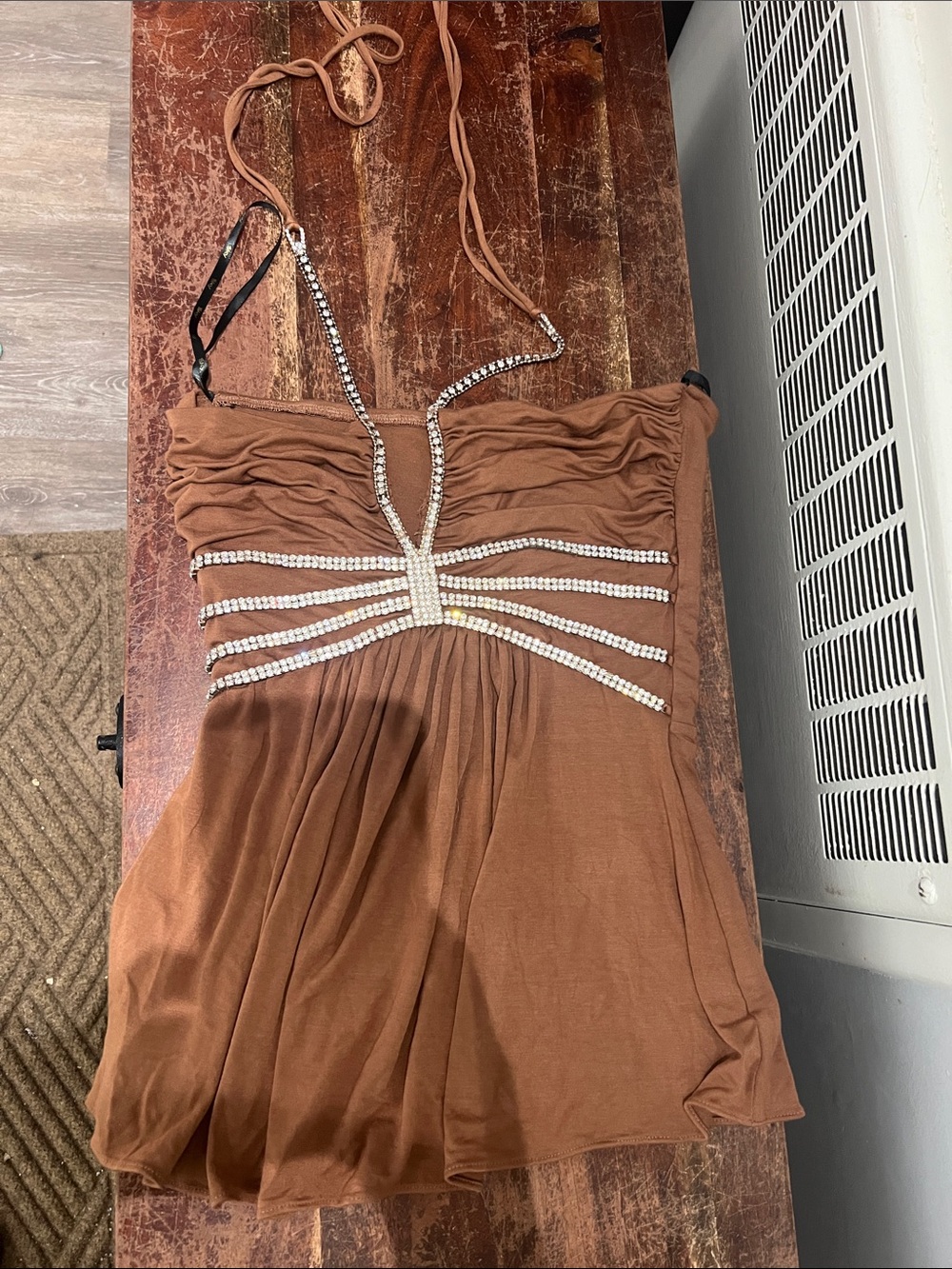 Sky Brown Rhinestone Halter Top